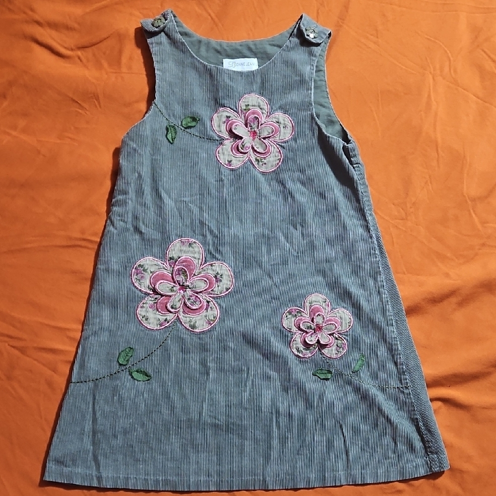 Bonnie Jean Striped Dress with Pink Floral Design